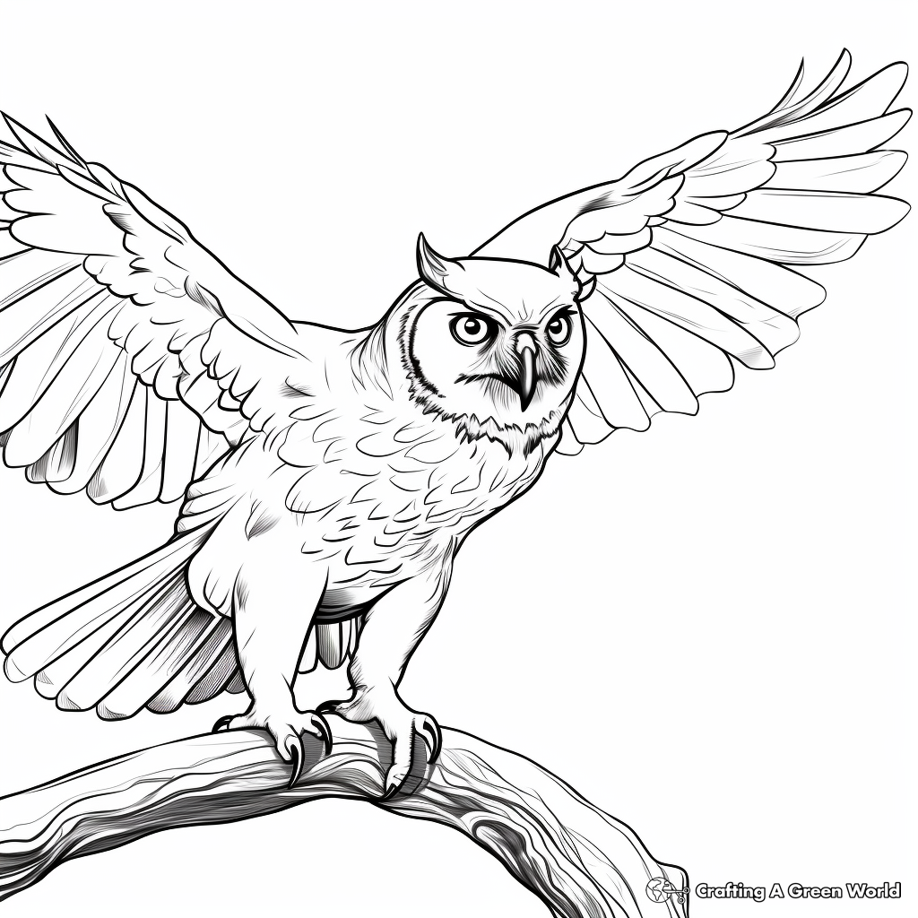 Realistic Great Horned Owl Hunting Coloring Pages 2