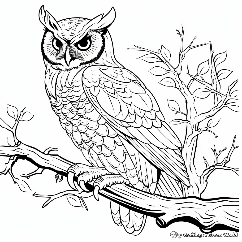 Realistic Great Horned Owl Hunting Coloring Pages 4