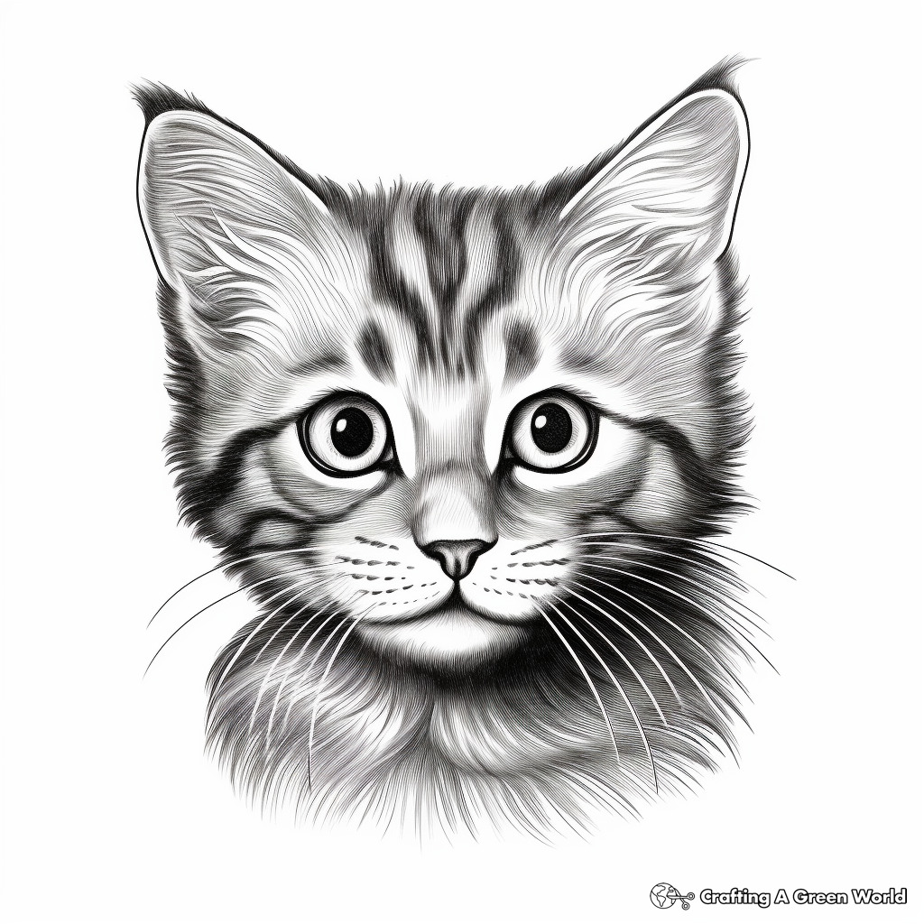Realistic Grey Cat Face Coloring Pages 3