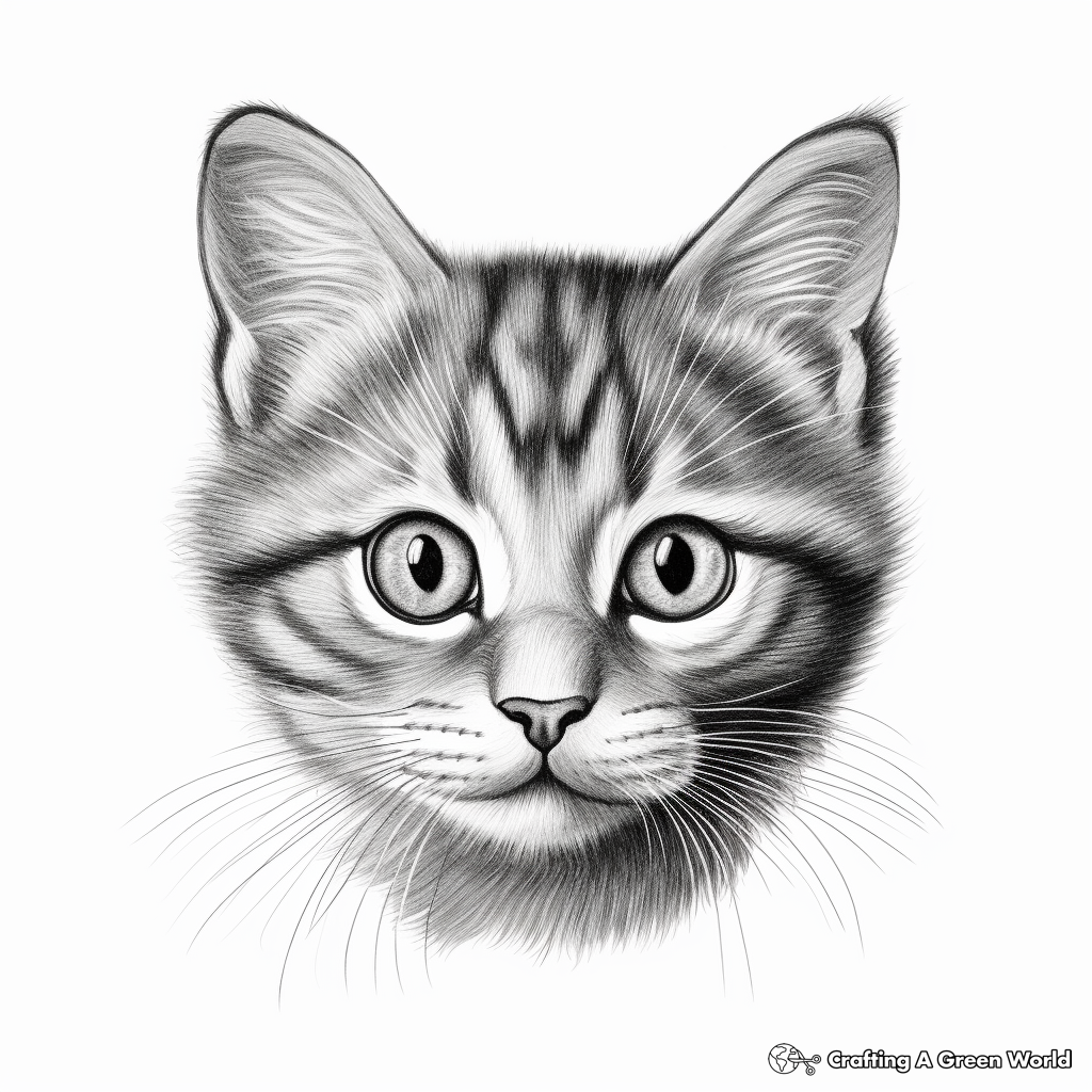 Realistic Grey Cat Face Coloring Pages 4