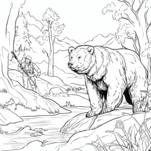 Realistic Grizzly Bear Hunt Coloring Pages 1