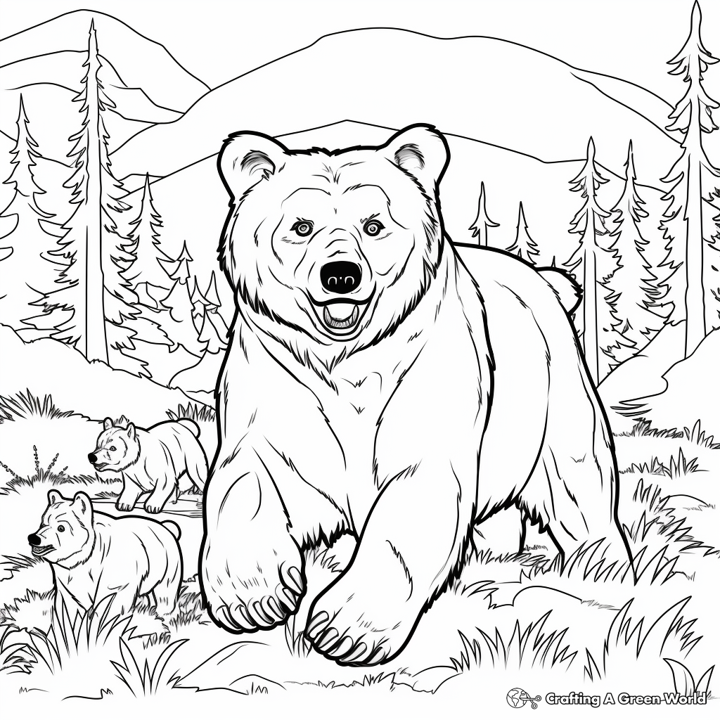 Realistic Grizzly Bear Hunt Coloring Pages 2