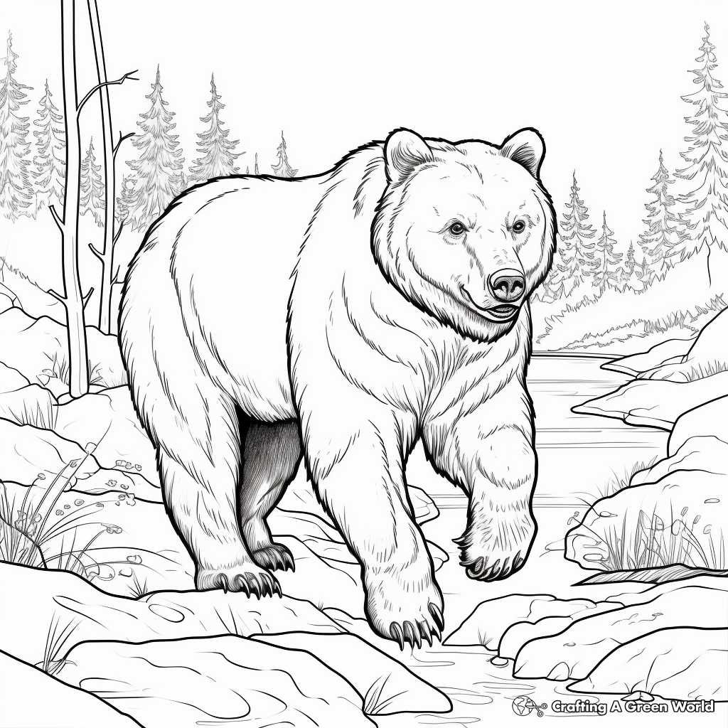 Realistic Grizzly Bear Hunt Coloring Pages 4