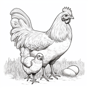 Realistic Hen with Chickens Coloring Pages 1