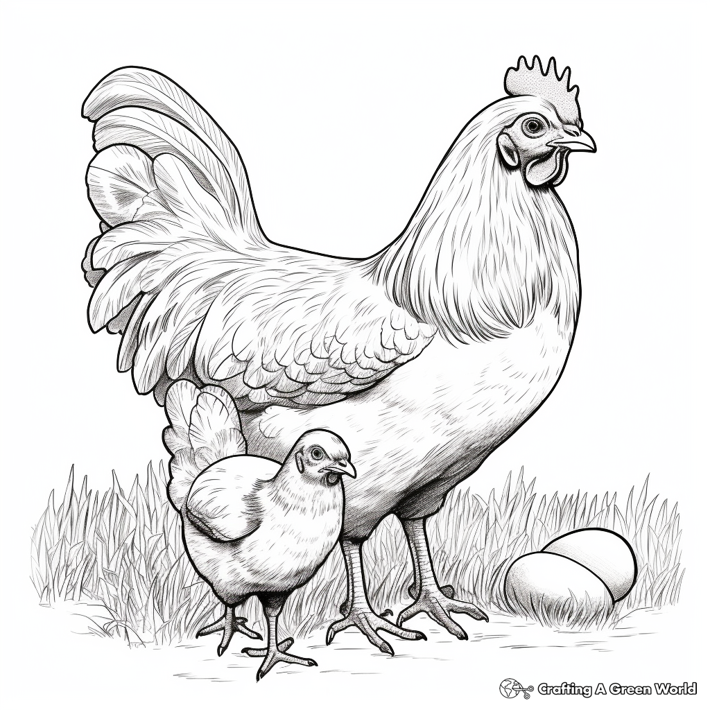 Realistic Hen with Chickens Coloring Pages 1