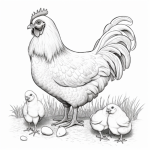 Realistic Hen with Chickens Coloring Pages 2