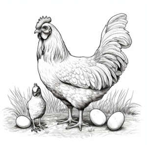 Realistic Hen with Chickens Coloring Pages 3