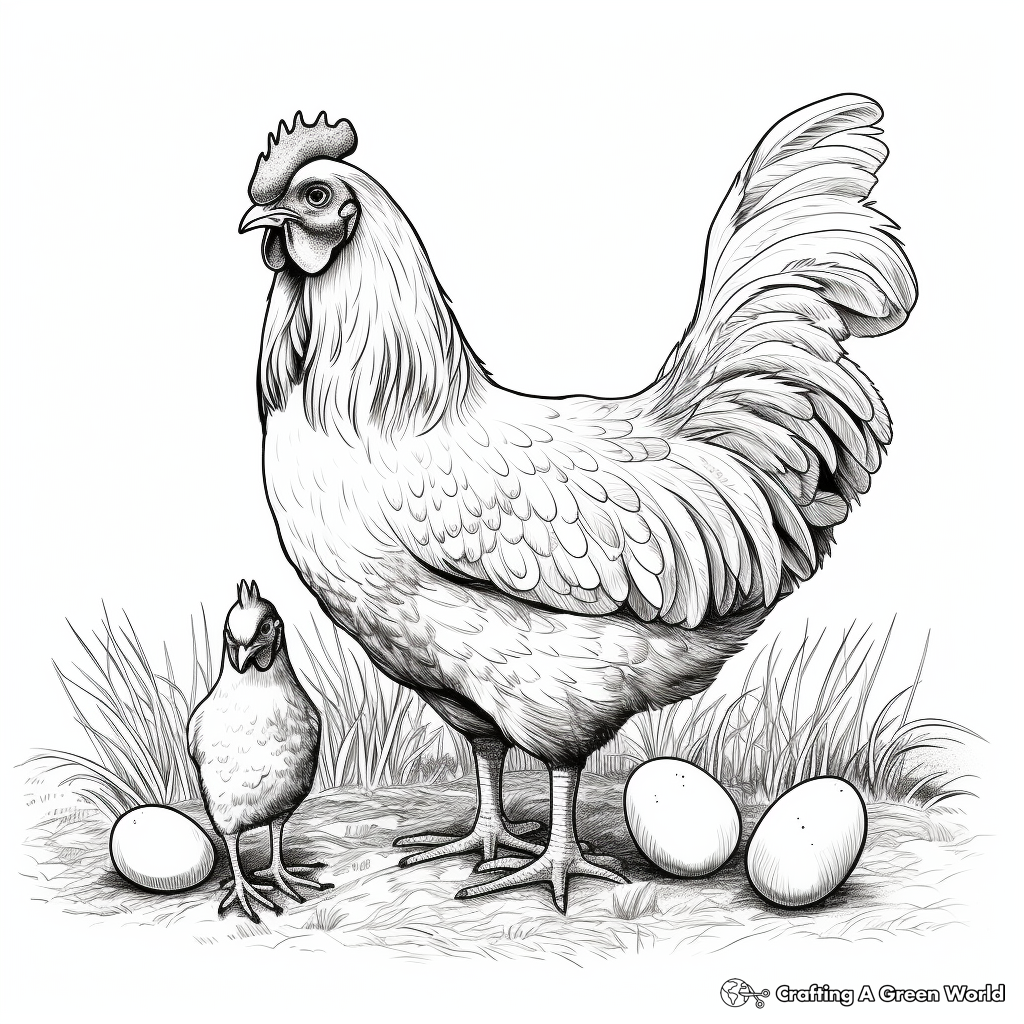 Realistic Hen with Chickens Coloring Pages 3