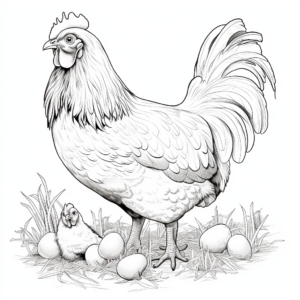 Realistic Hen with Chickens Coloring Pages 4