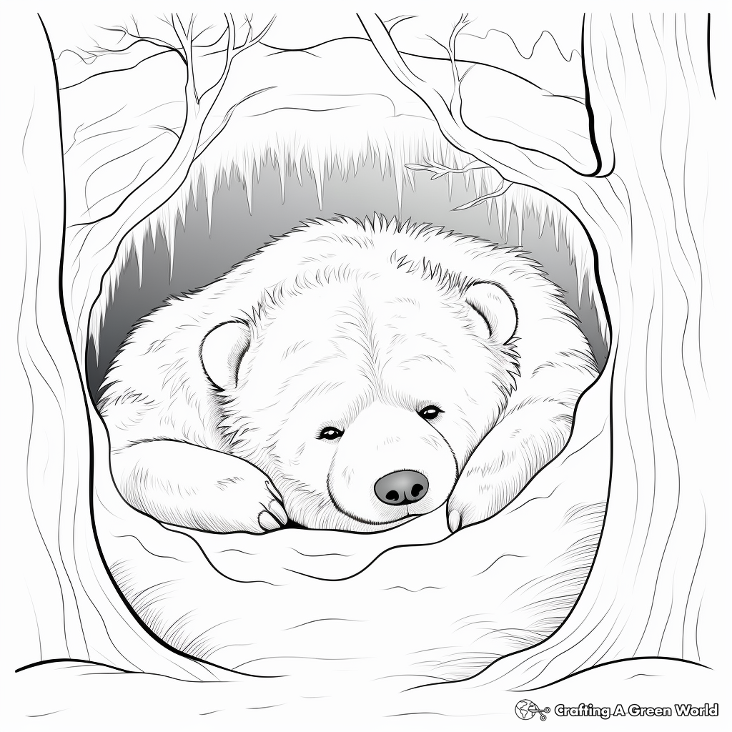 Realistic Hibernating Polar Bear Coloring Pages 1