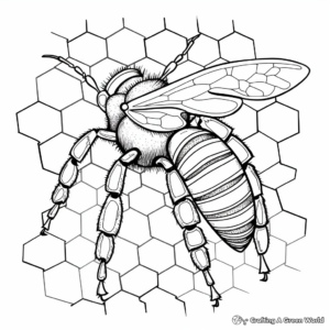 Realistic Honeycomb and Bee Coloring Pages 1