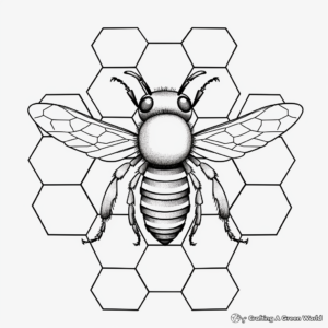 Realistic Honeycomb and Bee Coloring Pages 2