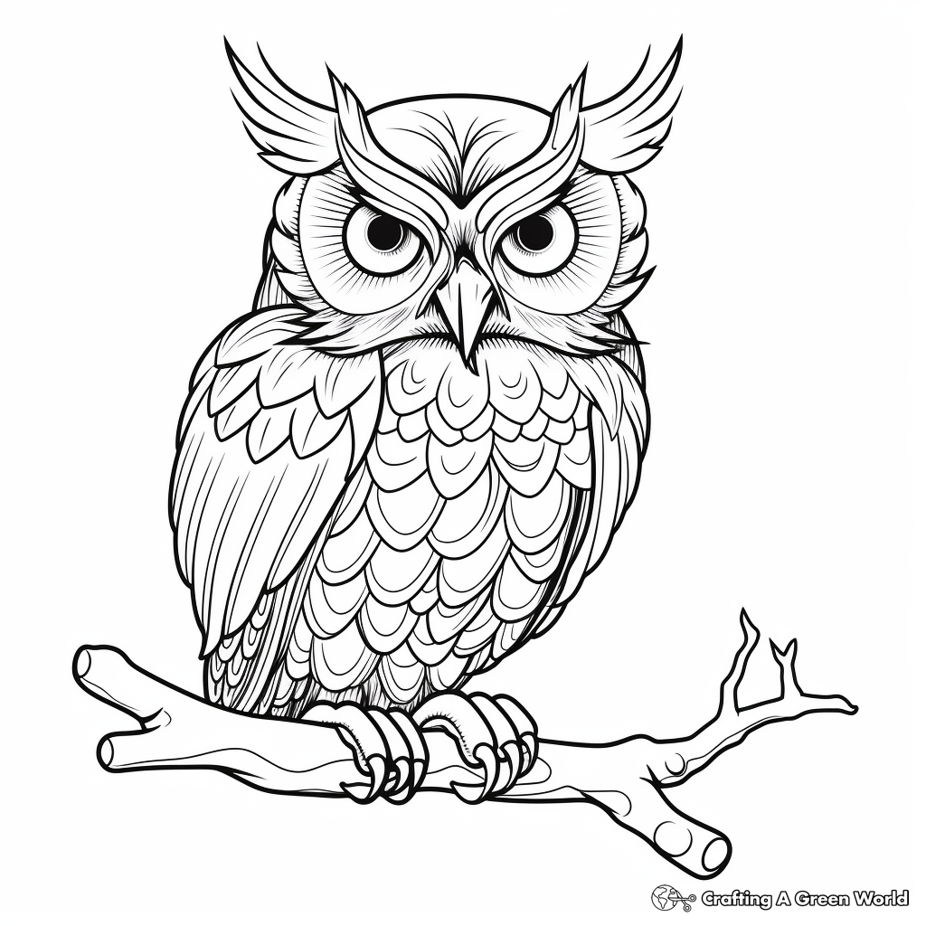 Realistic Horned Owl Coloring Pages 2
