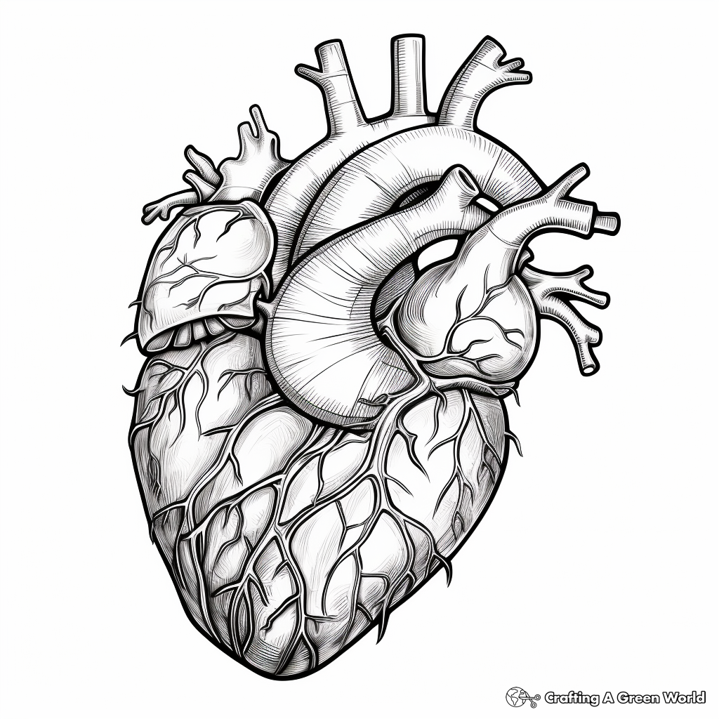Realistic Human Heart Coloring Page 1