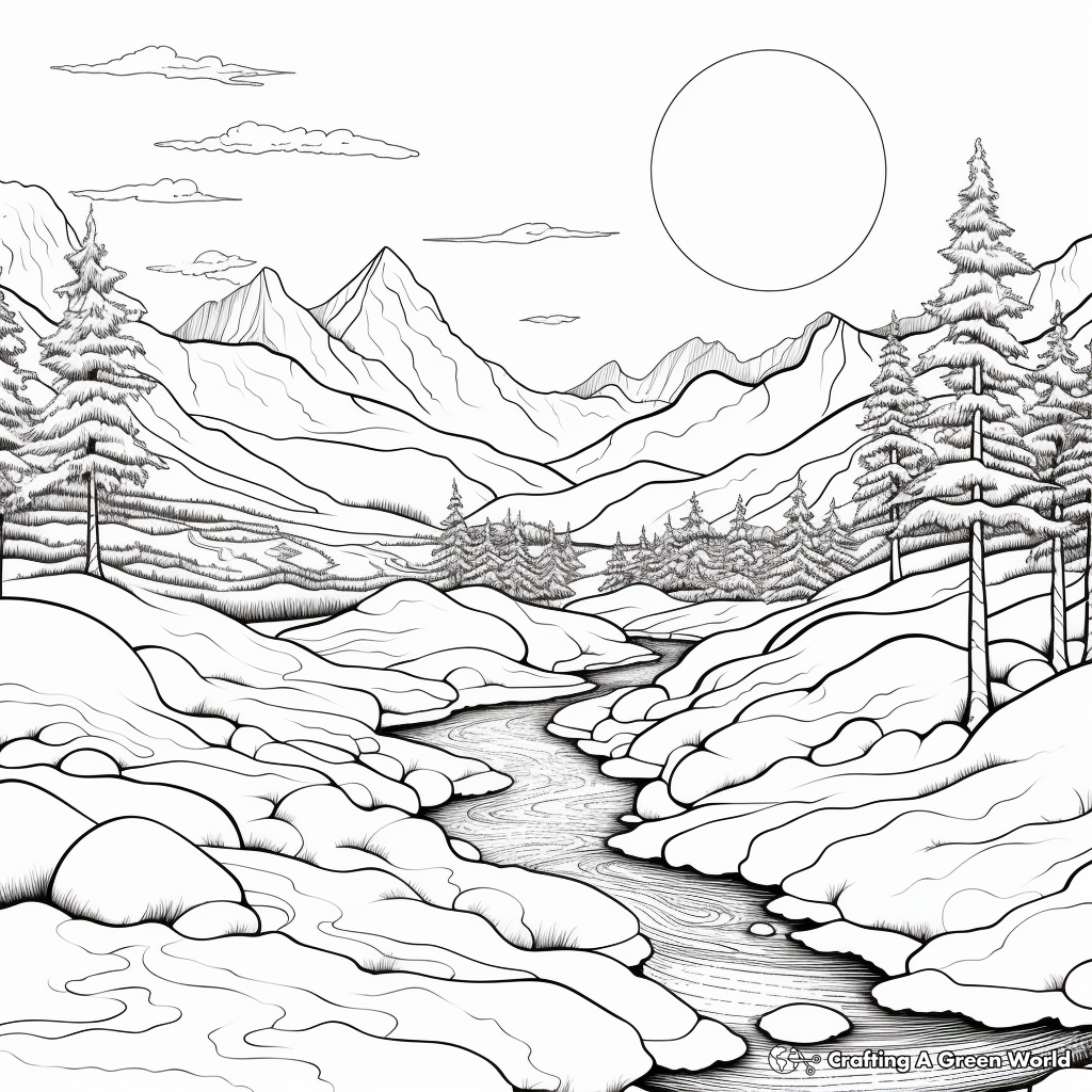 Realistic Icy Landscapes Coloring Sheets 1