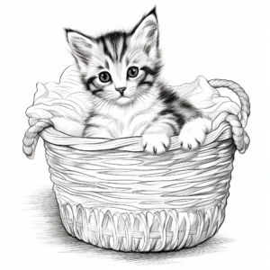Realistic Kitten in a Basket Coloring Pages 1