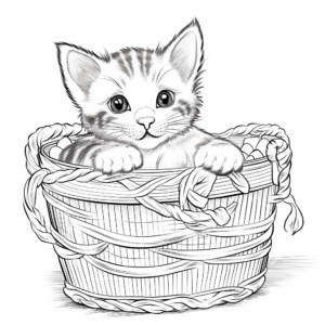 Realistic Kitten in a Basket Coloring Pages 4
