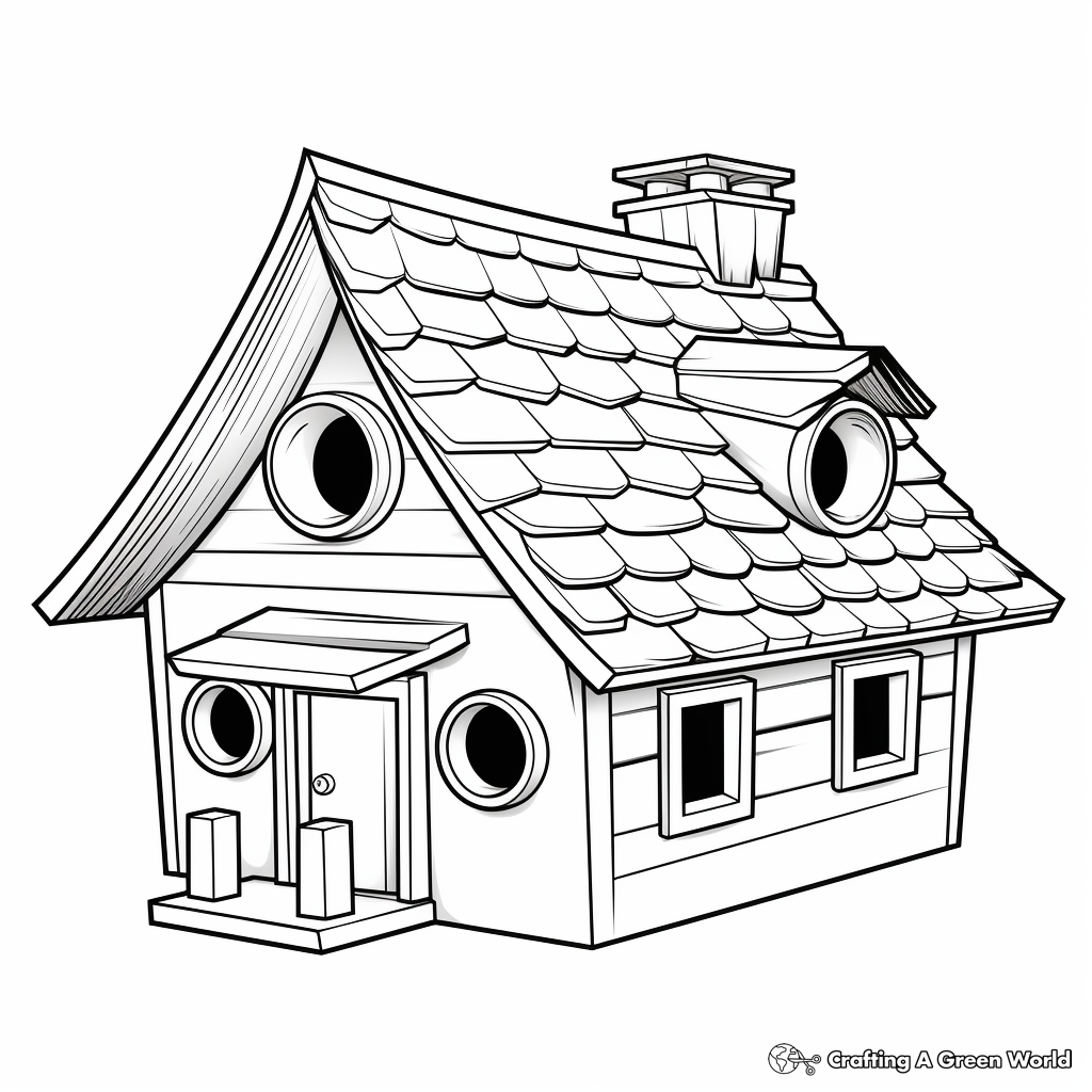 Realistic Log Cabin Bird House Coloring Pages 1