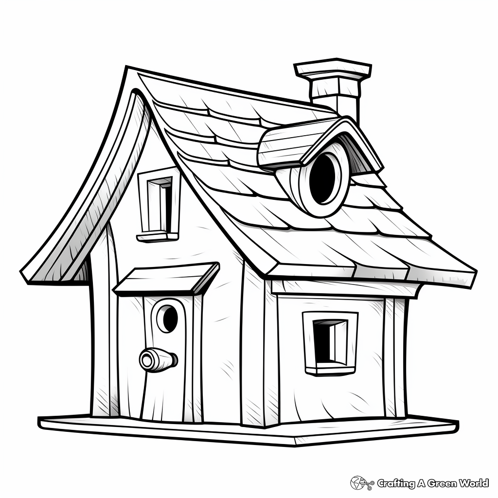 Realistic Log Cabin Bird House Coloring Pages 3