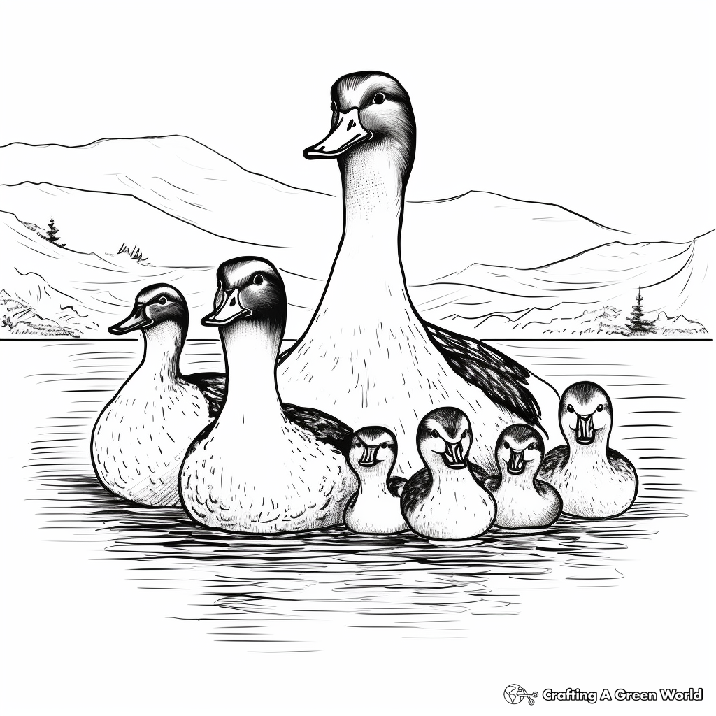 Realistic Loon Family Coloring Pages 1