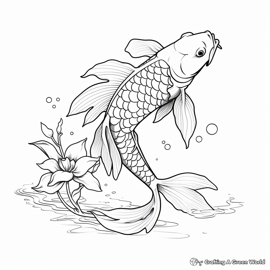 Realistic Lotus and Koi Fish Coloring Sheets 1