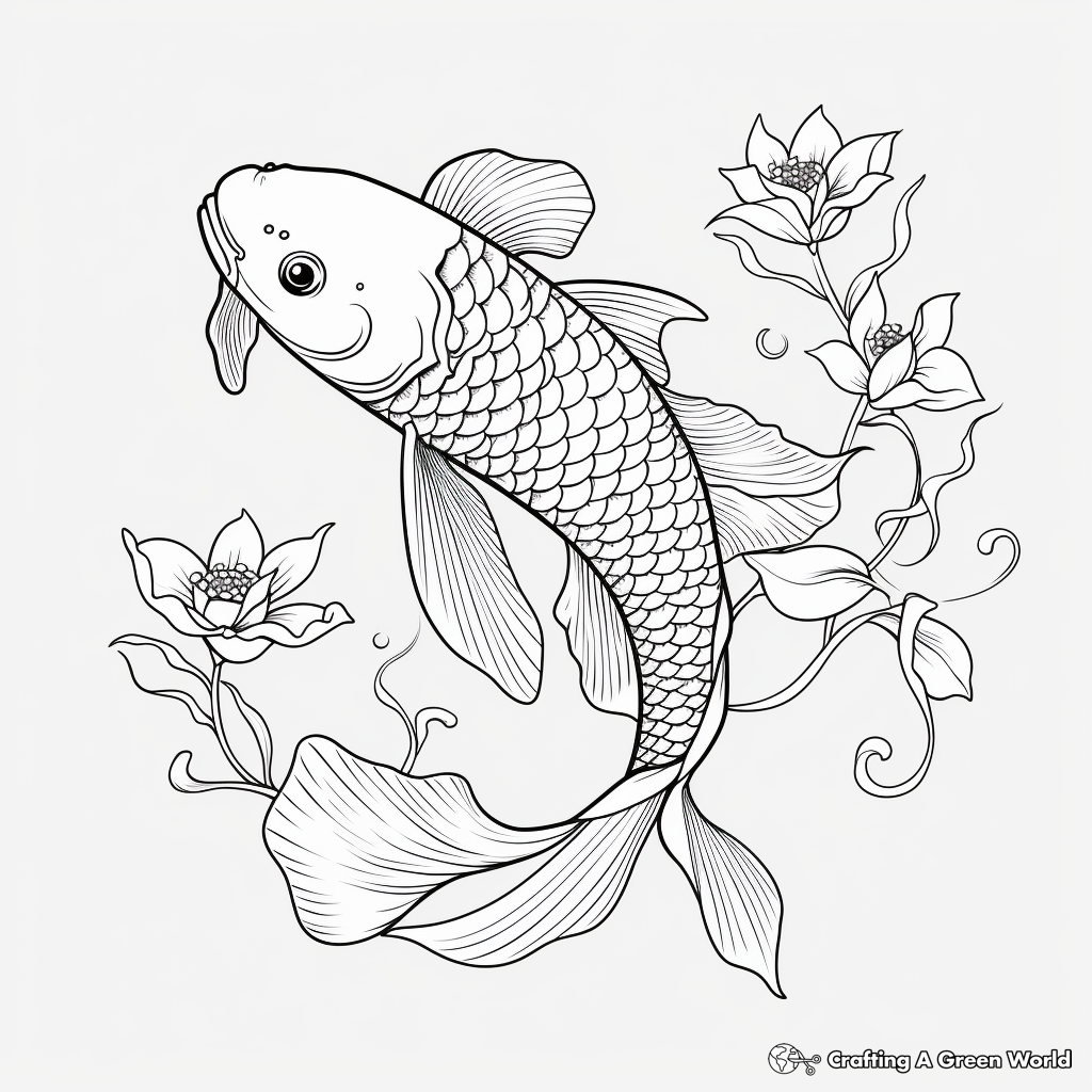 Realistic Lotus and Koi Fish Coloring Sheets 3
