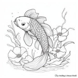 Realistic Lotus and Koi Fish Coloring Sheets 4