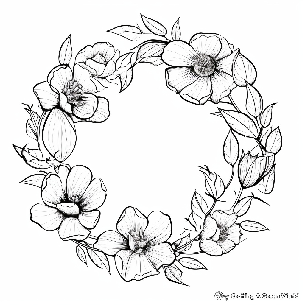 Realistic Lotus Wreath Coloring Sheets 2