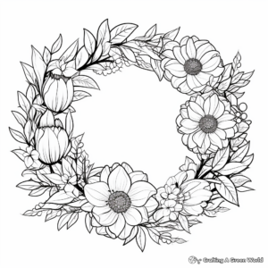 Realistic Lotus Wreath Coloring Sheets 3