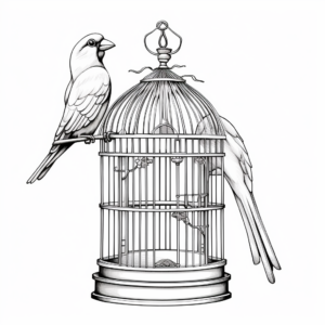 Realistic Macaw in Bird Cage Coloring Pages 1