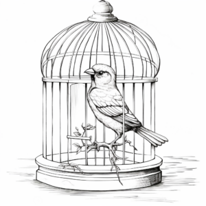 Realistic Macaw in Bird Cage Coloring Pages 2