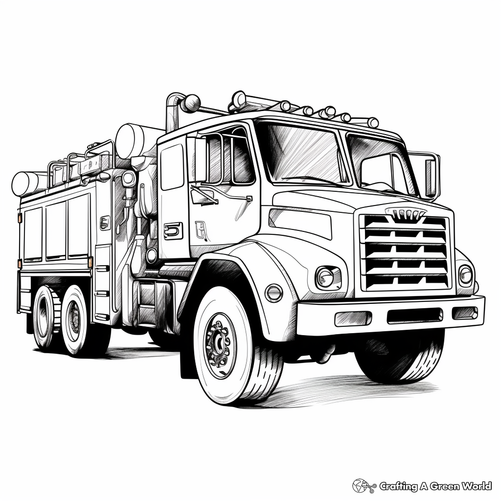 Realistic Modern Fire Truck Coloring Sheets 1