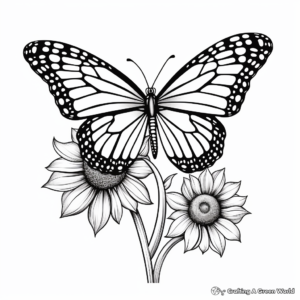 Realistic Monarch Butterfly on a Sunflower Coloring Pages 2