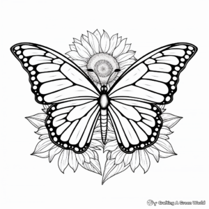 Realistic Monarch Butterfly on a Sunflower Coloring Pages 3