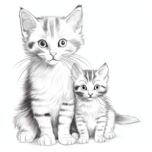 Realistic Mother Cat and Kitten Coloring Pages 1