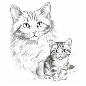 Realistic Mother Cat and Kitten Coloring Pages 2