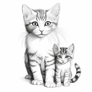 Realistic Mother Cat and Kitten Coloring Pages 3