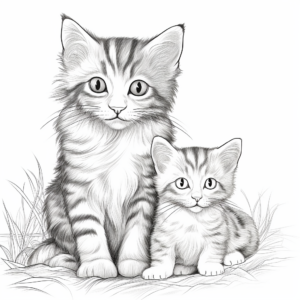 Realistic Mother Cat and Kitten Coloring Pages 4