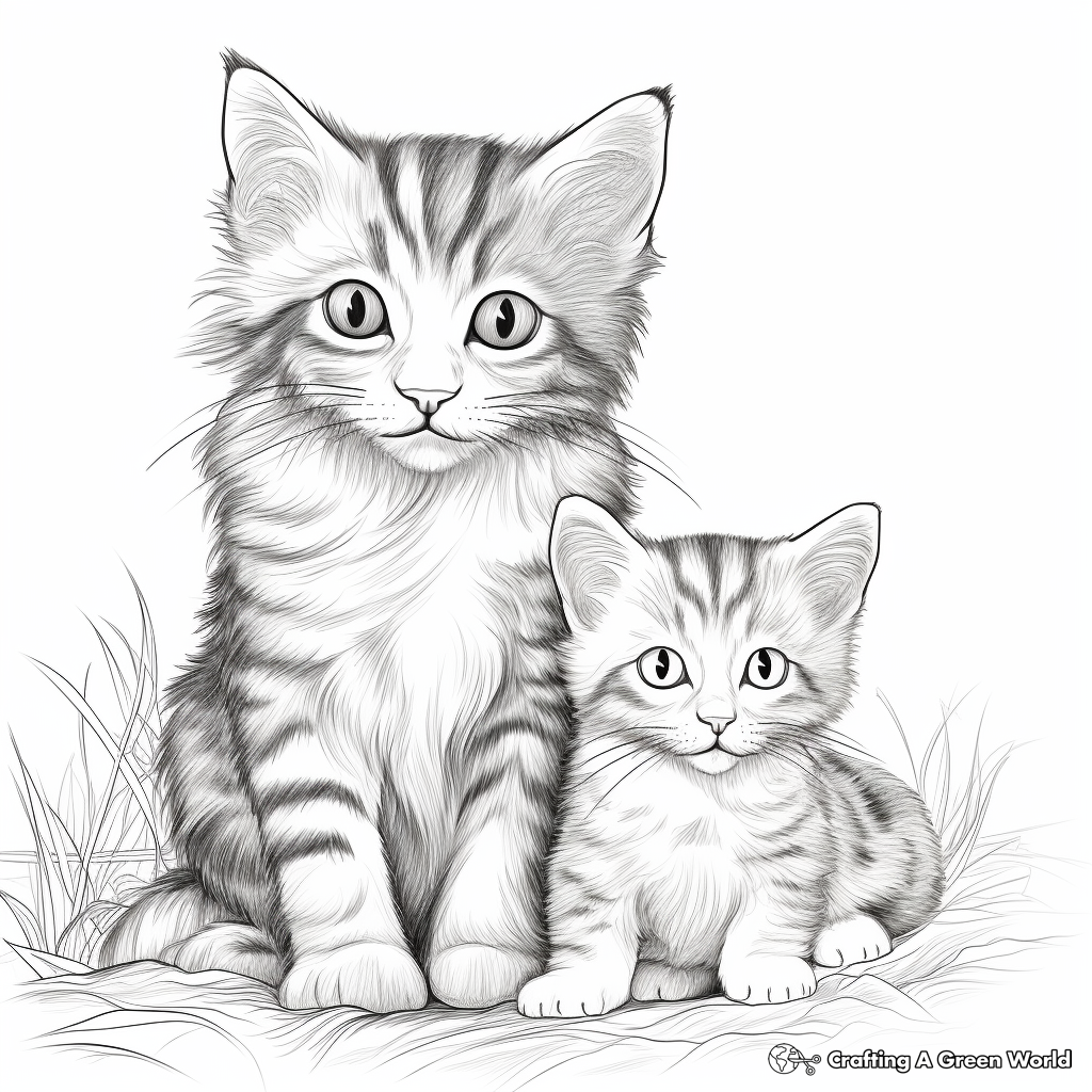 Realistic Mother Cat and Kitten Coloring Pages 4