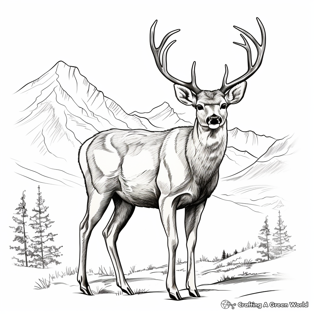 Realistic Mountain Mule Deer Coloring Pages 1