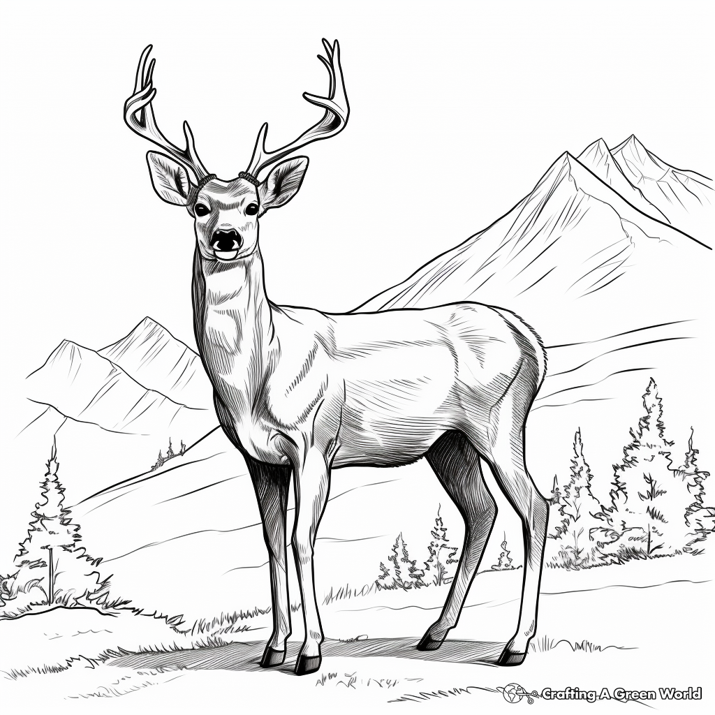 Realistic Mountain Mule Deer Coloring Pages 2