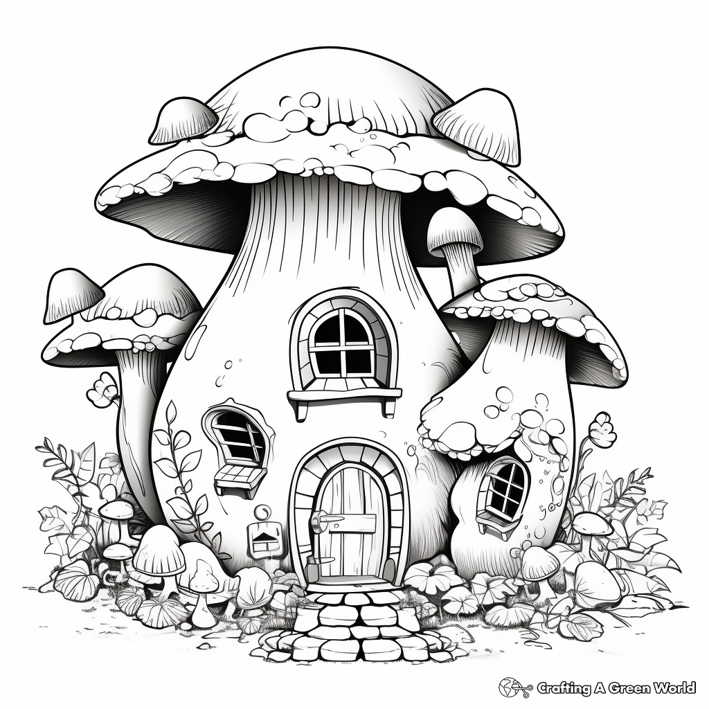 Realistic Mushroom Gnome House Coloring Sheets 2