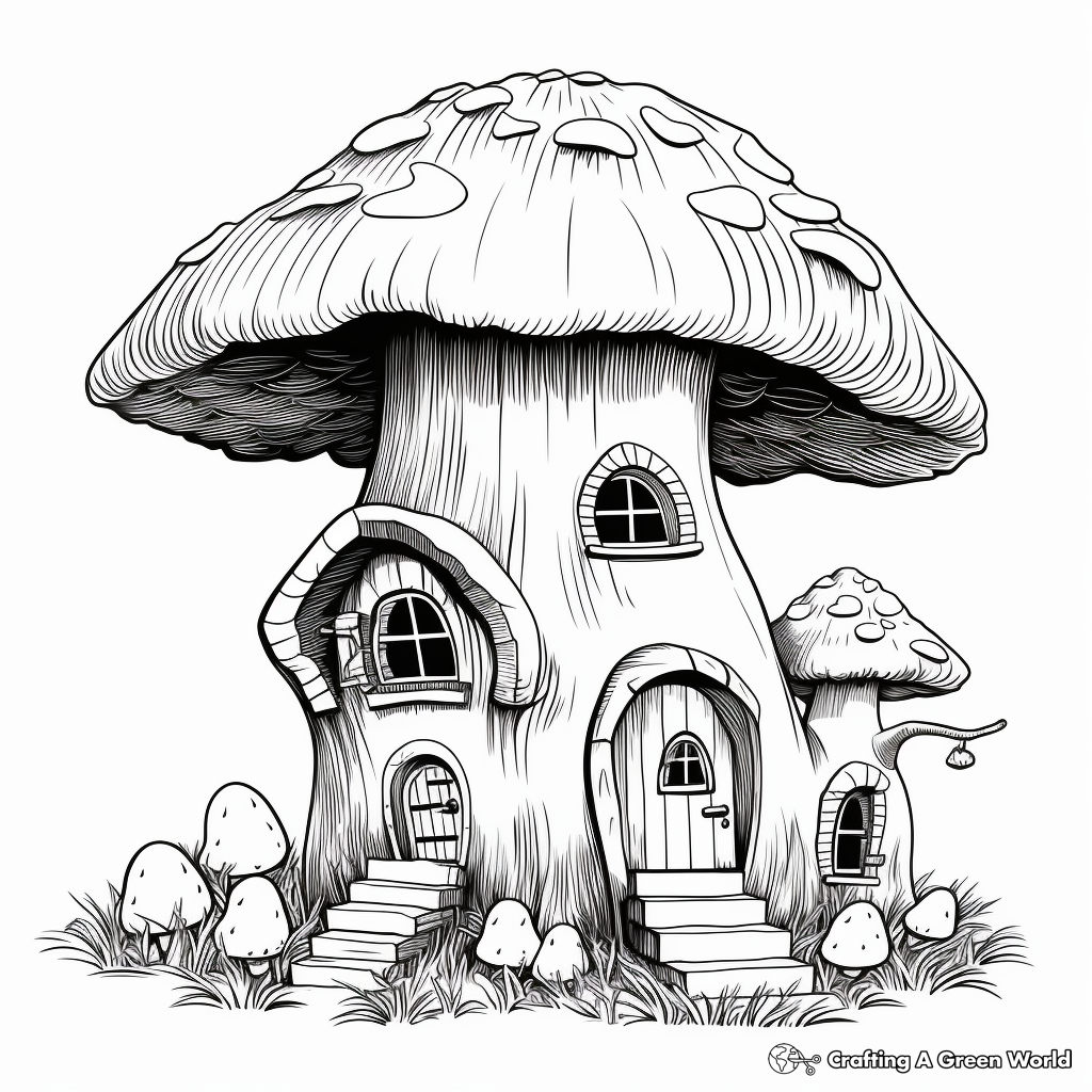 Realistic Mushroom Gnome House Coloring Sheets 3