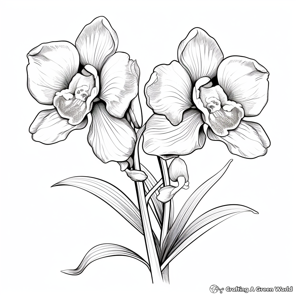 Realistic Orchid Flower Coloring Sheets 2