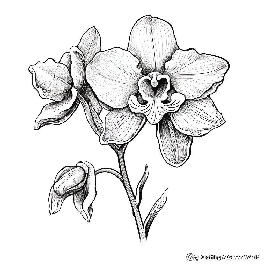 Realistic Orchid Flower Coloring Sheets 3