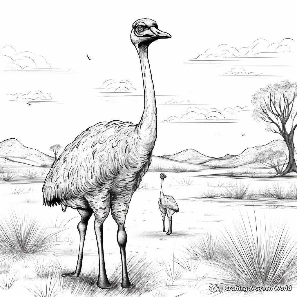 Realistic Ostrich Habitat Coloring Pages for Adults 1