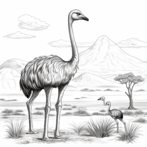 Realistic Ostrich Habitat Coloring Pages for Adults 2