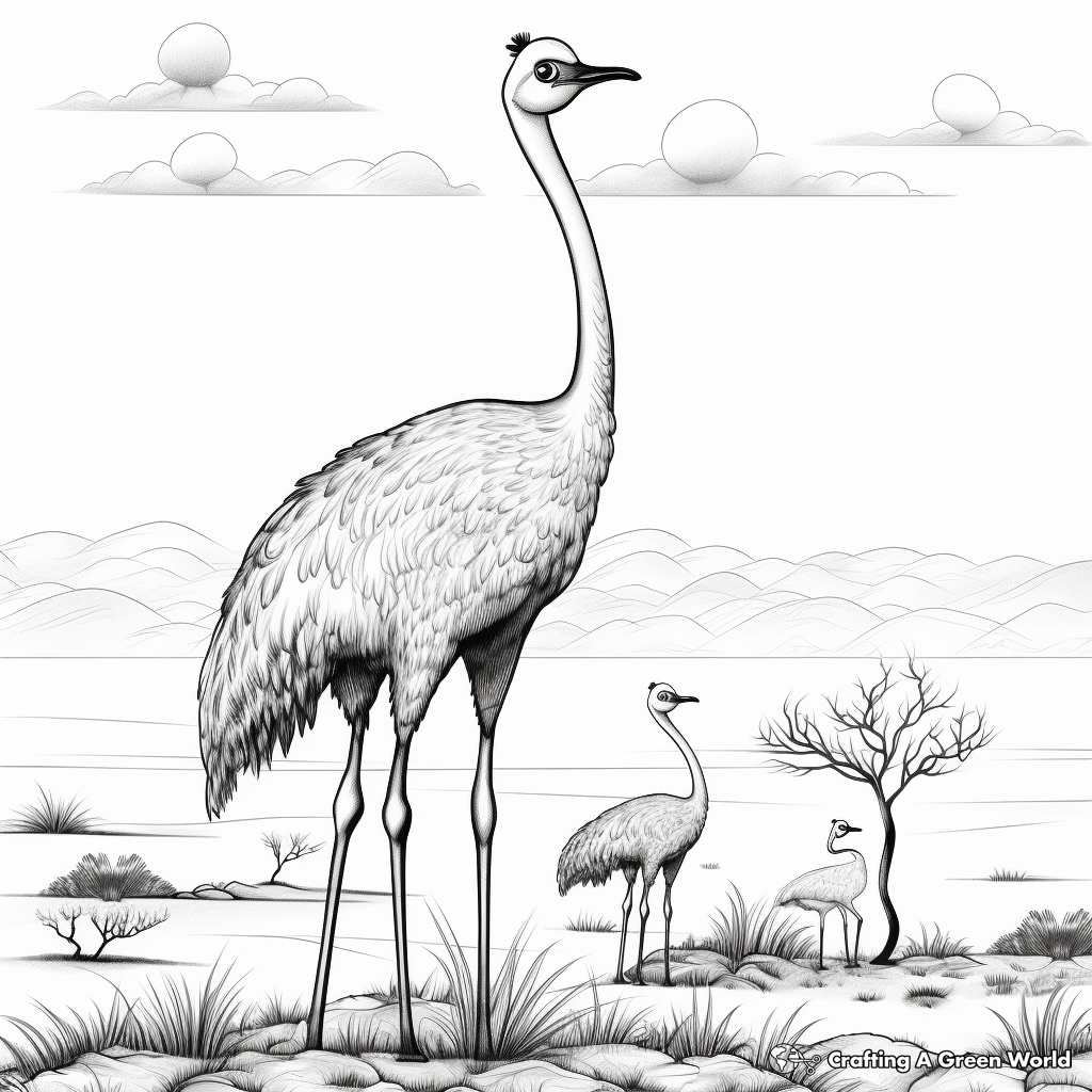 Realistic Ostrich Habitat Coloring Pages for Adults 4
