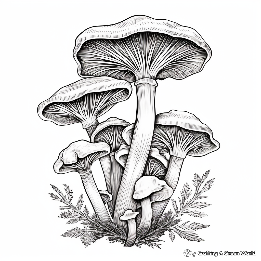 Realistic Oyster Mushroom Coloring Pages for Children 3