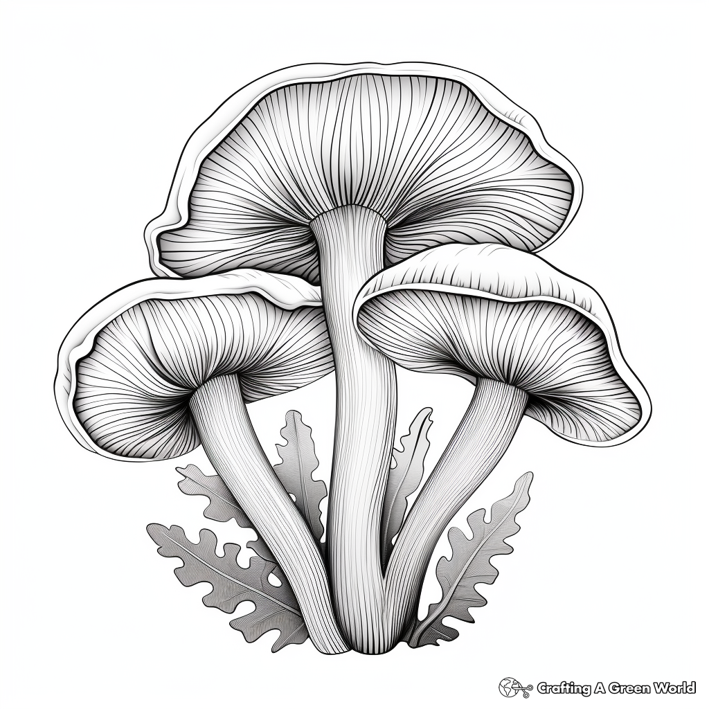 Realistic Oyster Mushroom Coloring Pages for Children 4